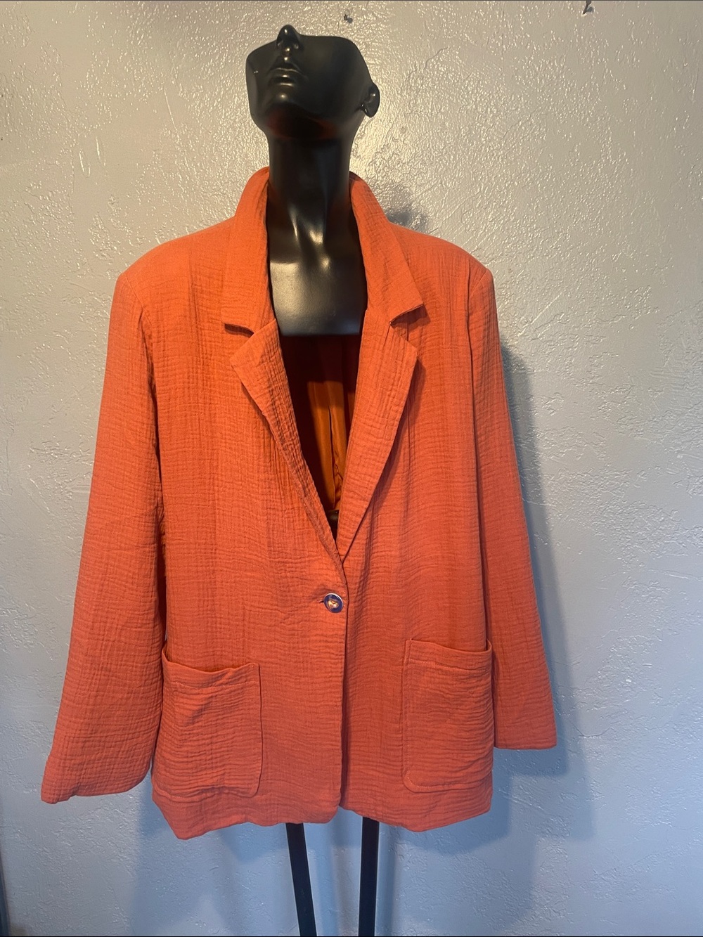 Women's Orange Textured Single-hand made porcelain Button Jacket